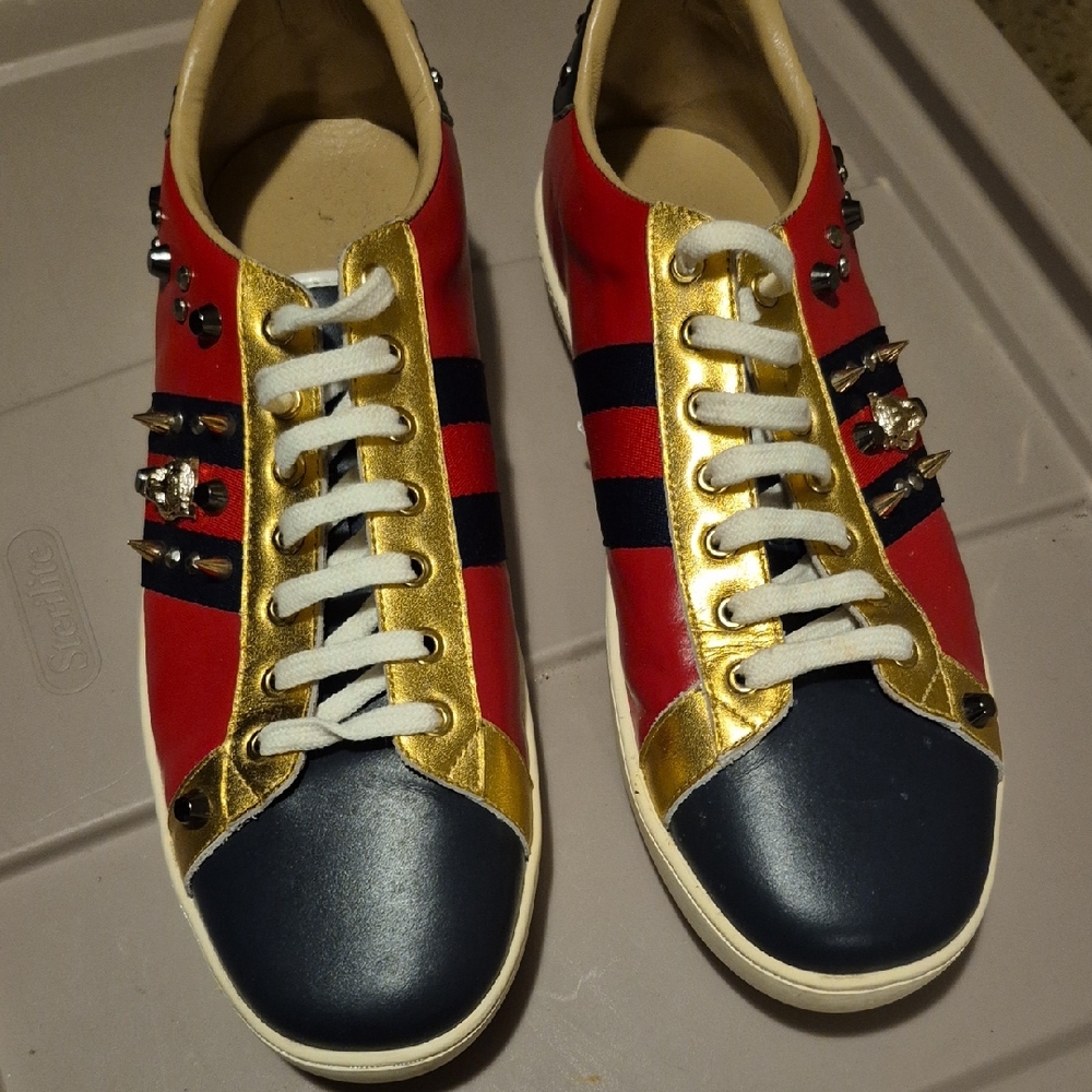 Red and Gold Studded Sneakers